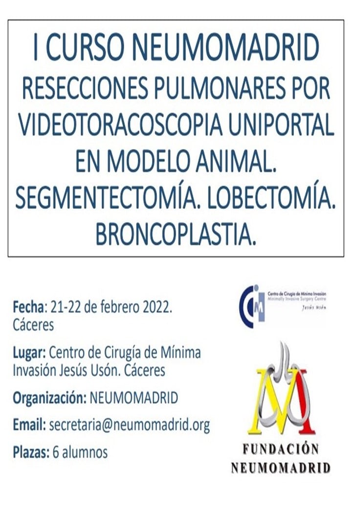 I Curso de Resecciones pulmonares por videotoracoscopia uniportal en modelo animal. Segmentectomía. Lobectomía. Broncoplastia.